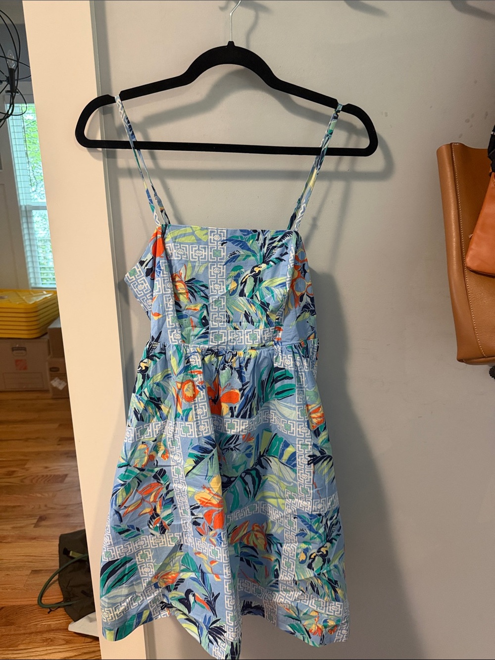 Tori Richard Blue Tropical Floral Sundress with Orange Accents